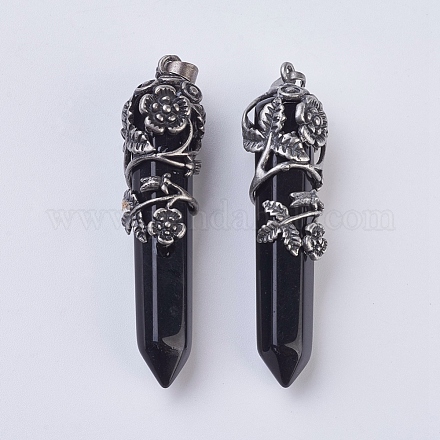 Natural & Dyed Black Agate Pointed Pendants G-F529-B03-1