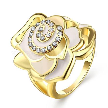 Romántico día de san valentín rosa real 18k chapado en oro aleación de estaño circonita esmalte anillos de dedo RJEW-BB00305-02-1