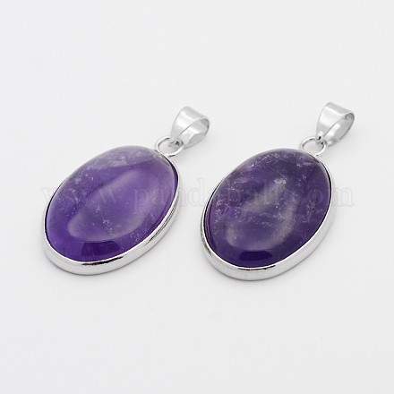 Oval Natural Amethyst Pendant G-P080-03-1