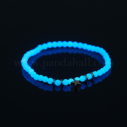 Bracelet extensible en perles acryliques lumineuses avec étoile en alliage LUMI-PW0001-100P-1