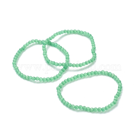 Bracciali elastici con perline cat eye rotonde per ragazze donne BJEW-A117-A-37-1