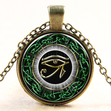 Collane con pendente rotondo in vetro a forma di occhio egiziano di ra / re NJEW-N0051-046L-01-1