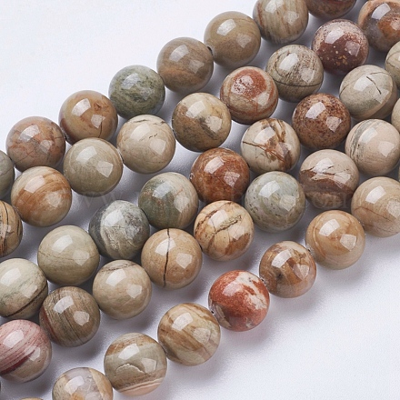 Chapelets de perles de feuille d'argent en jaspe naturel G-J346-36-10mm-1