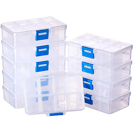 BENECREAT 10 Pack 8 Grids Jewelry Dividers Box Organizer Adjustable Clear Plastic Bead Case Storage Container 4.33 x 2.68 x 1.18 inch CON-BC0001-01-1