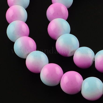 Two-Color Baking Painted Glass Bead Strands DGLA-R050-8mm-25-1