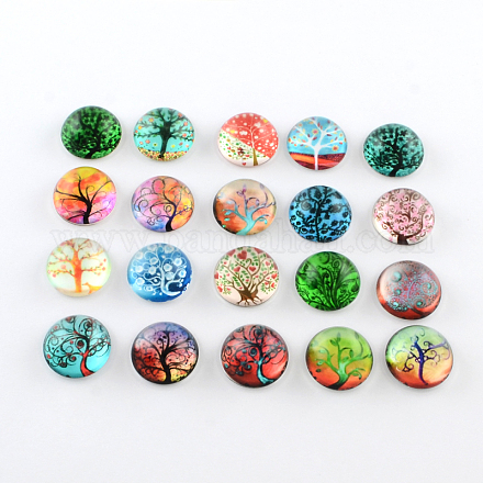 Half Round/Dome Tree Pattern Glass Flatback Cabochons for DIY Projects GGLA-Q037-16mm-M31-1