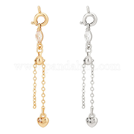 PandaHall Elite 4Pcs 2 Colors Alloy & Brass Chain Extender with Cubic Zirconia FIND-PH0017-99-1