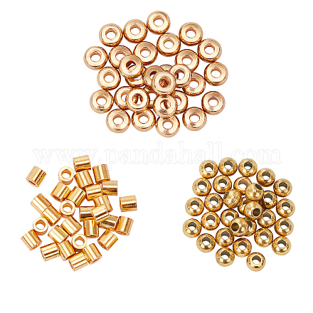 UNICRAFTALE About 90pcs 3 Styles 2/3/4mm Golden Spacer Beads Stainless Steel Loose Beads Column & Rondelle & Flat Round Bead Findings for DIY Bracelets Necklaces Jewelry Making STAS-UN0008-60G-1