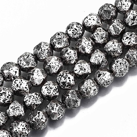 Electroplated Natural Lava Rock Bead Strands G-T131-39AS-1