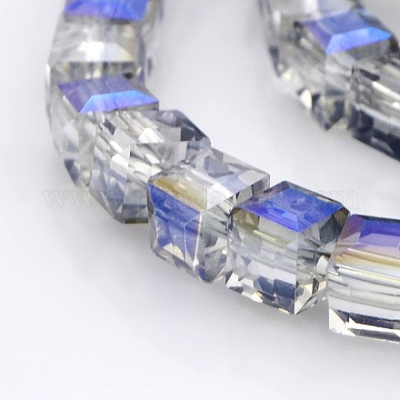 Half Plated Clear Glass Faceted Cube Beads Strands GLAA-A031-4mm-HP04-1