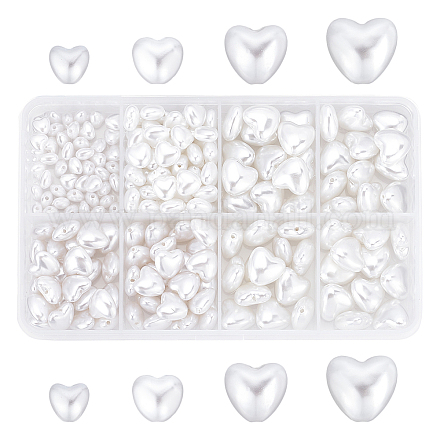 CHGCRAFT 200Pcs 4 Sizes Heart Shape Imitation Pearl Beads Resin Pearl Loose Beads Pearl Spacer Beads for Crafting Wedding Party Decoration Jewellery Making RESI-CA0001-14-1
