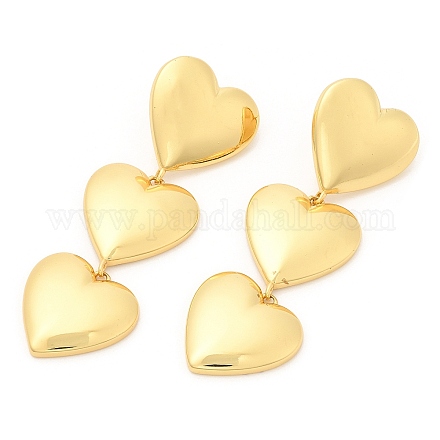 Aretes colgantes con triple corazón de latón chapado en estante EJEW-A103-11G-1