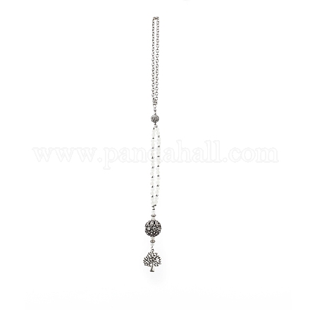 Pierre de lune blanche naturelle et strass en alliage décorations de pendentif en perles rondes HJEW-JM00806-1