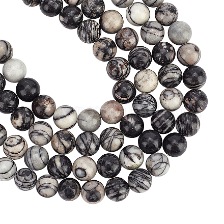 Arricraft pierre de soie noire naturelle / brins de perles rondes en netstone G-AR0002-82-1