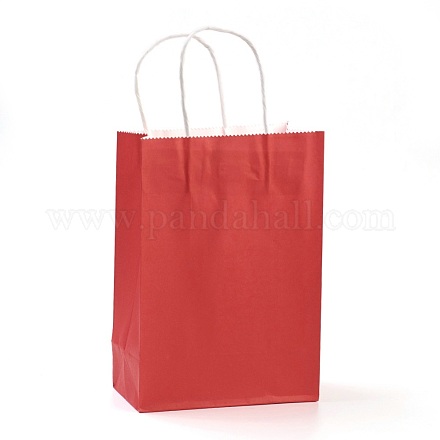 純色クラフト紙袋  ギフトバッグ  ショッピングバッグ  紙ひもハンドル付き  長方形  レッド  33x26x12cm AJEW-G020-D-12-1