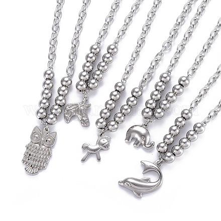 304 Stainless Steel Pendant Necklaces NJEW-O113-10P-1