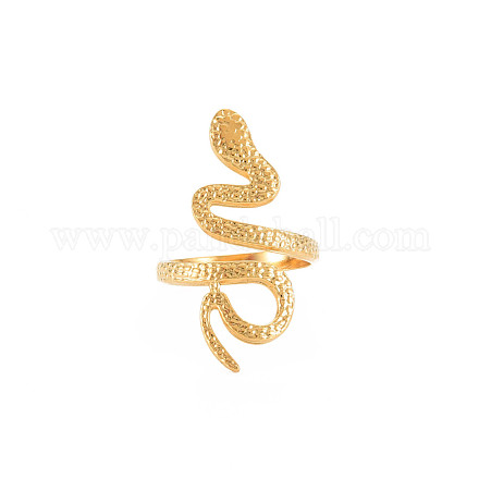 Placcatura ionica (ip) 304 anello del polsino aperto a serpente in acciaio inossidabile per le donne RJEW-S405-160G-1
