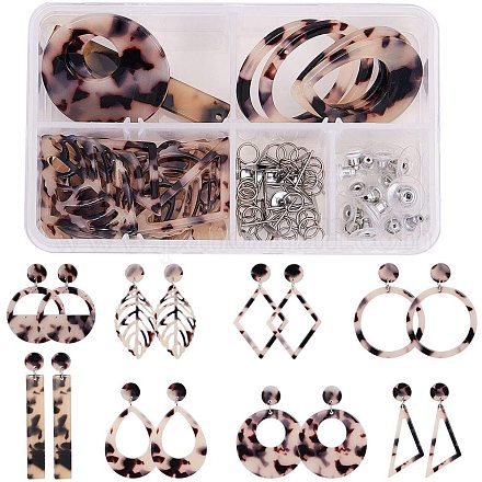 SUNNYCLUE 1 Box DIY 8 Pairs Round Square Moon Drop Mottled Acrylic Stud Earring Making Starter Kits Jewellery Arts Craft Supplies for Beginners Women DIY-SC0008-48P-1