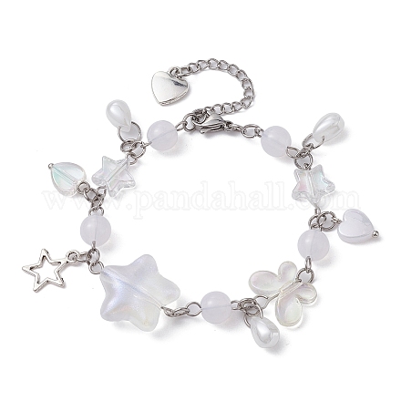 Bracelet à breloques étoile en alliage et cœur en acrylique BJEW-JB09688-1