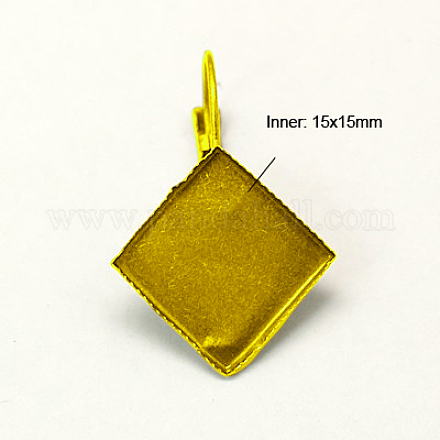 Brass Square Leverback Earring Findings KK-I006-G-NF-1