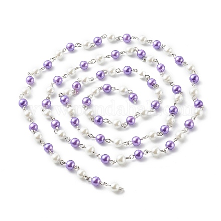 Glass Pearl Round Beads Chains for Necklaces Bracelets Making AJEW-JB00112-06-1