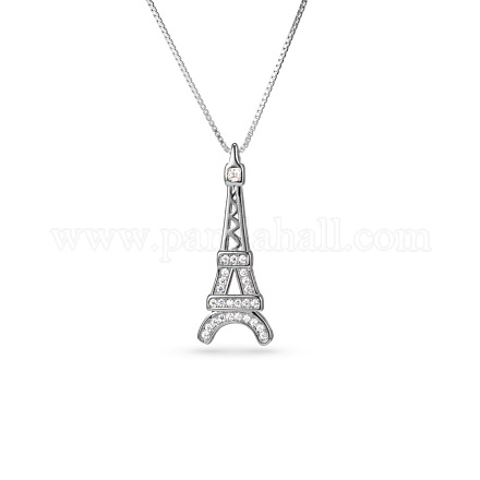 TINYSAND 925 Sterling Silver Eiffel Tower CZ Rhinestone Pendant Necklaces TS-N137-S-19-1