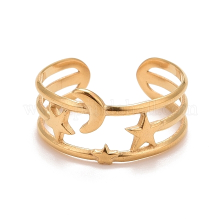 Ионное покрытие (ip) 304 кольцо из нержавеющей стали со звездой и луной для женщин RJEW-A005-26G-1