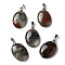 Natural African Bloodstone Pendants, Oval Charms with Rack Plating Platinum Plated Brass Snap on Bails, 30x21.5~22x6~6.5mm, Hole: 6x4mm