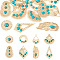 Pandahall 16Pcs 8 Styles Brass Big Pendants, with Synthetic Turquoise, Mixed Shapes, Light Gold, 33.5~60x27~50x3~5.5mm, Hole: 1.2~1.8mm