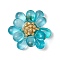 Teardrop Transparent Glass Pendants, Flower, with Glass Pearl Round Bead & Seed Beads & 304 Stainless Steel Open Jump Rings, Turquoise, 24x27x9mm, Hole: 2.5mm