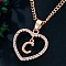 Heart Brass Micro Pave Clear Cubic Zirconia Pendant Necklaces, Rose Gold, Letter C, 17.72 inch(45cm)
