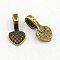 Tibetan Style Glue-on Flat Pad Bails, Lead Free and Cadmium Free, Heart, Antique Bronze, 16x8x1mm, Hole: 4mm