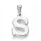 Non-Tarnish 304 Stainless Steel Pendants, Stainless Steel Color, Initial Letter.S, 20x13x1.8mm, Hole: 3x7mm