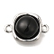 Brass Pave Black Glass Square Links Connector Charms, Platinum, 16x11x5.5mm, Hole: 1.5mm