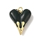 Rack Plating Brass Pendants, with Enamel, Long-Lasting, Lead Free & Cadmium Free, Real 18K Gold Plated, Heart Charm, Black, 24.5x19.5x8.5mm, Hole: 3mm