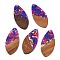 Transparent Resin and Walnut Wood Pendants, Teardrop Charms with Gold Foil, Camellia, 48.5x23.5x3.5mm, Hole: 2mm