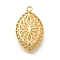 Brass Pendants, Hollow Flower Charms, Oval, Real 18K Gold Plated, 34x21x8mm, Hole: 2mm