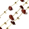 Handmade Natural Red Jasper Chip Beaded Chains, Soldered, with Rack Plating Brass Findings, Long-Lasting Plated, Lead Free & Cadmium Free, with Spool, Real 18K Gold Plated, 5~14x2~7x3~7mm