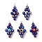 Copper Wired Glass Pendants, Rhombus Charms, with Lampwork Evil Eye Beads, Mixed Color, 40x20.5~21x8mm, Hole: 3mm