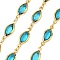 Brass Glass Horse Eye Link Chains, with Spool, Long-Lasting Plated, Soldered, Lead Free & Cadmium Free, Rack Plating, Real 18K Gold Plated, Deep Sky Blue, 16.5x6x2mm
