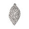 304 Stainless Steel Pendants, Textured, Leaf Charms, Antique Silver, 37x18x1~2mm, Hole: 1.6~1.8mm