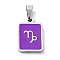 304 Stainless Steel Pendants, with Enamel, Stainless Steel Color, Rectangle with Constellation Charms, Capricorn, 16x11x1.5mm, Hole: 5.5x3mm