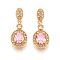 Brass Micro Pave Cubic Zirconia Pendants, Oval, Nickel Free, Long-Lasting Plated, Real 18K Gold Plated, Pink, 28.5x11x5mm, Hole: 5.5x2.5mm