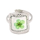 Pale Green Square Epoxy Resin with Dry Flower Adjustable Rings RJEW-G304-03P-02-2