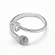 925 Sterling Silber Manschettenringe, Komponenten mit offenen Ringen, für die Hälfte gebohrt Perlen, mit Zirkonia, Flachrund, Platin Farbe, 16 mm, Fach: 5.5 mm, pin: 0.7 mm