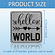 模造革衣料品ラベルタグ  こんにちは世界という単語の正方形  銀  63.5x63.5x1.2mm  25個/セット AJEW-WH0509-002-2