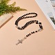 Natural Lava Rock & Synthetic Turquoise Rosary Bead Necklace NJEW-JN04238-2