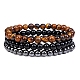 3 pièces 3 style oeil de tigre naturel & agate noire & hématite ensemble de bracelets extensibles perlés ronds PW23030762062-1