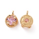 Brass Pendants with Pink Glass KK-E068-VF208-1