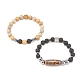 2Pcs 2 Style Mala Bead Bracelets Set with Tibetan Agate Dzi Beads BJEW-JB08020-03-4